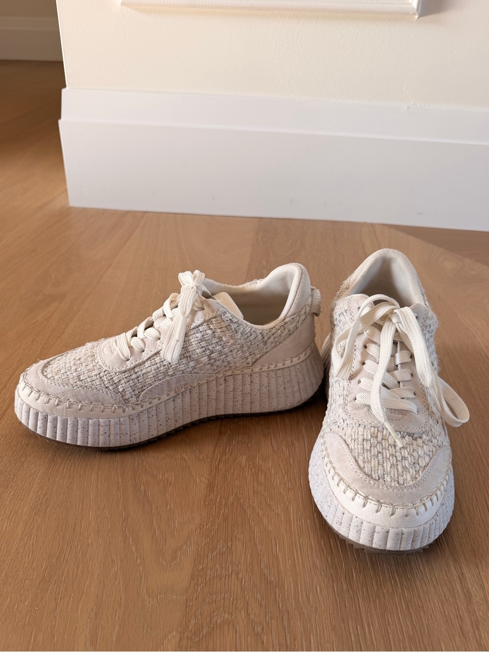 Women’s Woven Platform Sneakers | Cream | Textured Casual Shoes